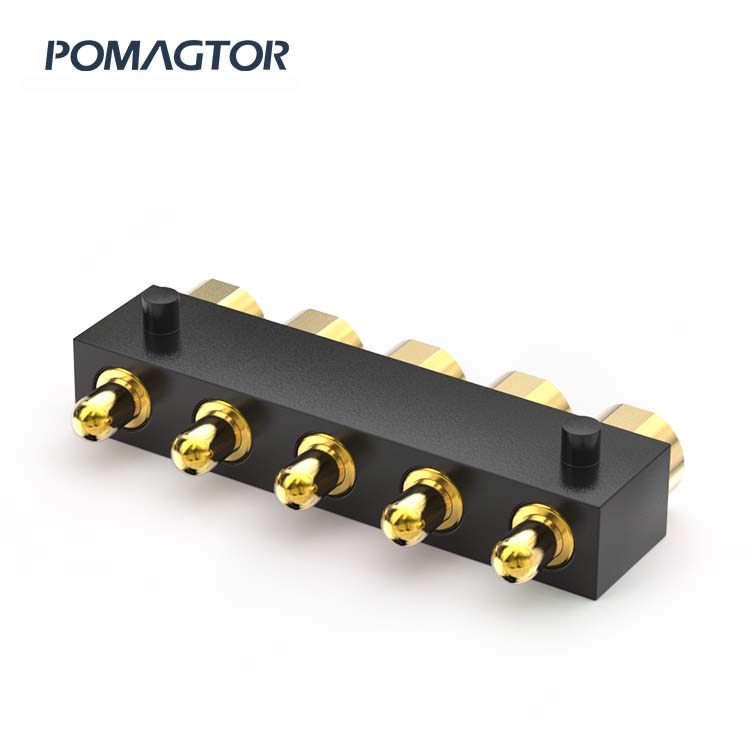 SMT Pogo pin connector 5Pin Stroke0.8mm(Per Contact): 100±20gf -30~85°C 3A 12V