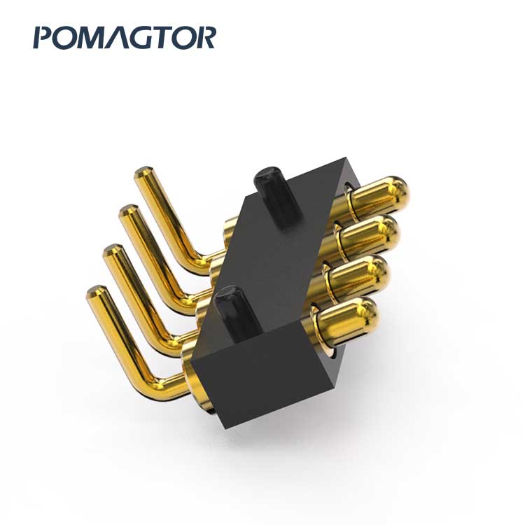 Bending type Pogo pin connector 4Pin Stroke1.0mm(Per Contact): 150±5gf -30~85°C 2A 5V