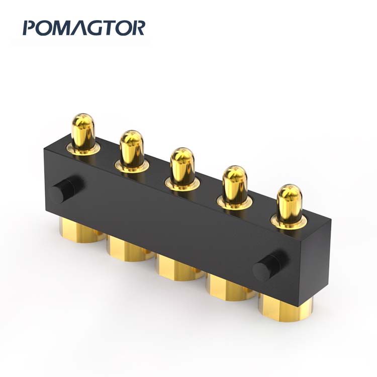 SMT Pogo pin connector 5Pin Stroke0.8mm(Per Contact): 100±20gf -30~85°C 3A 12V