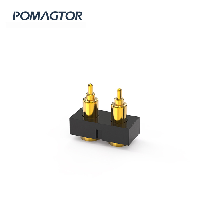 SMT Pogo pin connector 2Pin Stroke0.8mm(Per Contact): 150gfMax -30~85°C 1.2A 12V