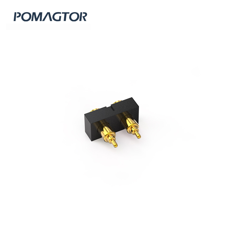 SMT Pogo pin connector 2Pin Stroke0.8mm(Per Contact): 150gfMax -30~85°C 1.2A 12V