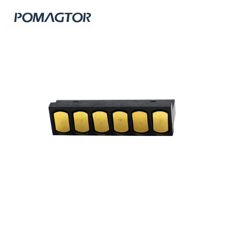 Bending type Pogo pin connector 6Pin Stroke1.0mm(Per Contact): 150±5gf -30~85°C 1.5A 12V