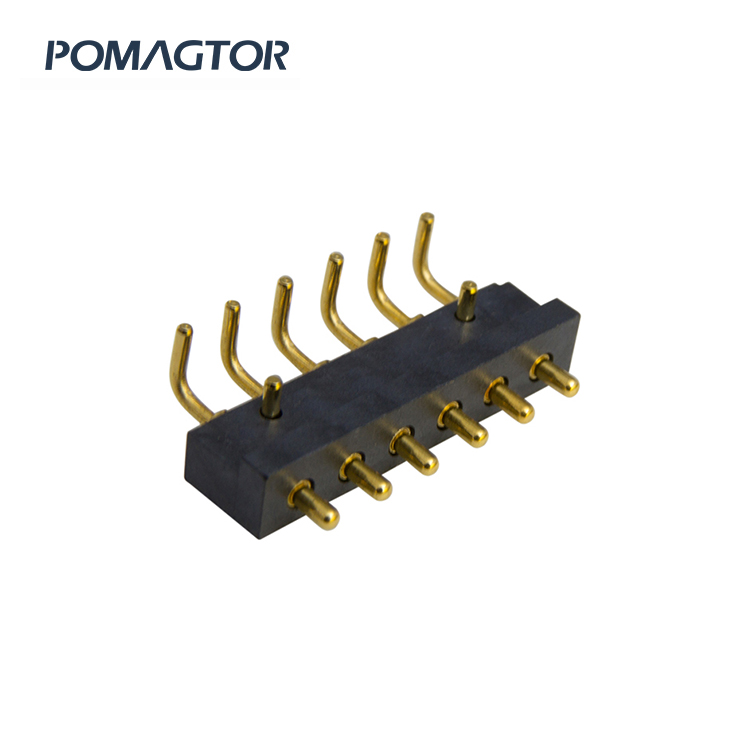 Bending type Pogo pin connector 6Pin Stroke1.0mm(Per Contact): 150±5gf -30~85°C 1.5A 12V
