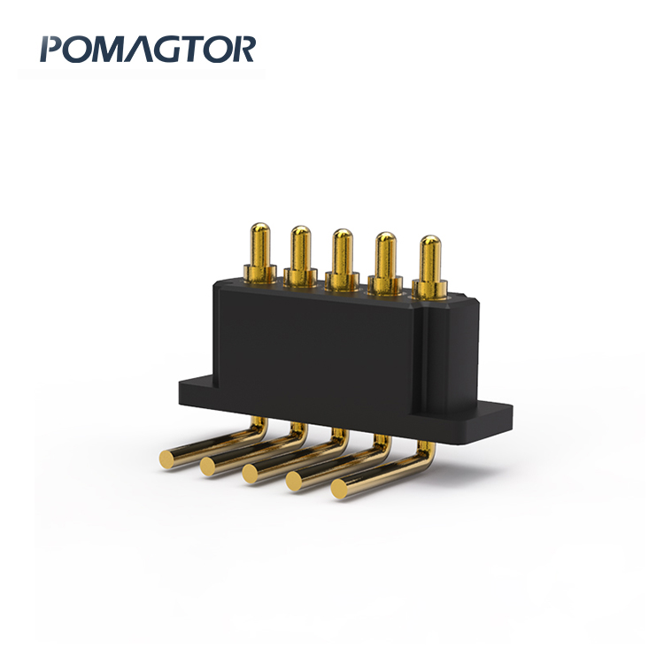Bending type Pogo pin connector 5Pin Stroke1.5mm(Per Contact): 60±20gf -30~85°C 8A 12V