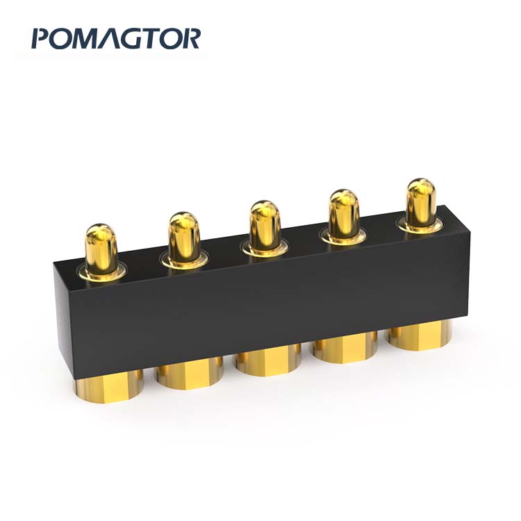 SMT Pogo pin connector 5Pin Stroke0.8mm(Per Contact): 100±20gf -30~85°C 3A 12V