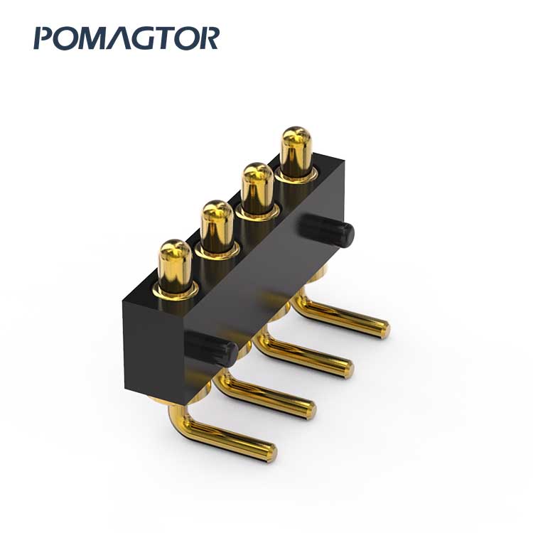 Bending type Pogo pin connector 4Pin Stroke1.0mm(Per Contact): 150±5gf -30~85°C 2A 5V