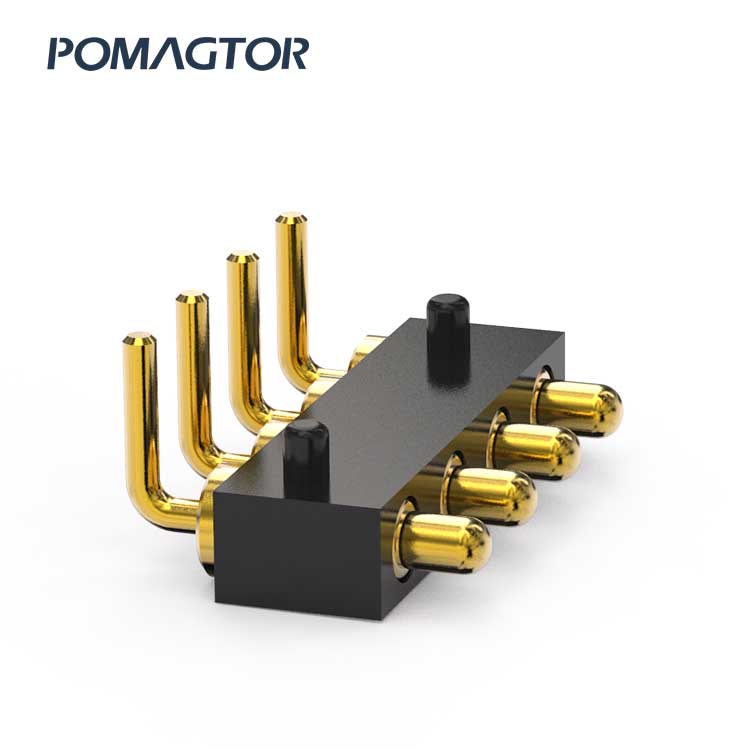 Bending type Pogo pin connector 4Pin Stroke1.0mm(Per Contact): 150±5gf -30~85°C 2A 5V