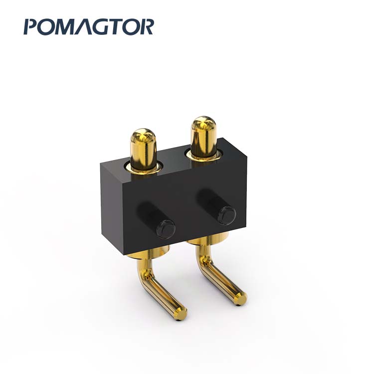 Bending type Pogo pin connector 2Pin Stroke1.0mm(Per Contact): 150±5gf -30~85°C 2A 5V