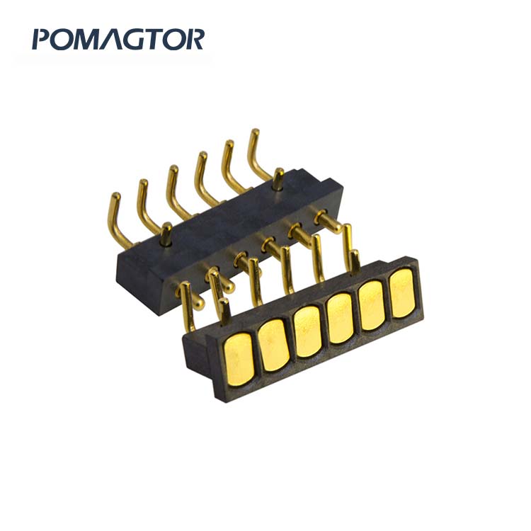 Bending type Pogo pin connector 6Pin Stroke1.0mm(Per Contact): 150±5gf -30~85°C 1.5A 12V