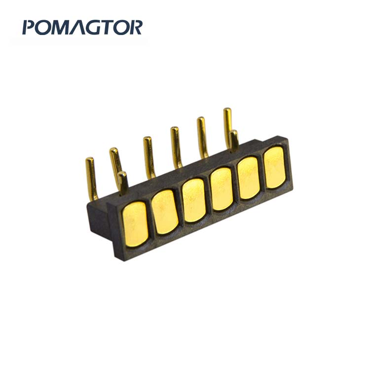 Bending type Pogo pin connector 6Pin Stroke1.0mm(Per Contact): 150±5gf -30~85°C 1.5A 12V