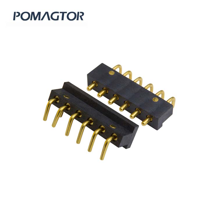 Bending type Pogo pin connector 6Pin Stroke1.0mm(Per Contact): 150±5gf -30~85°C 1.5A 12V