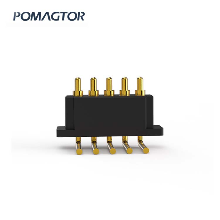 Bending type Pogo pin connector 5Pin Stroke1.5mm(Per Contact): 60±20gf -30~85°C 8A 12V