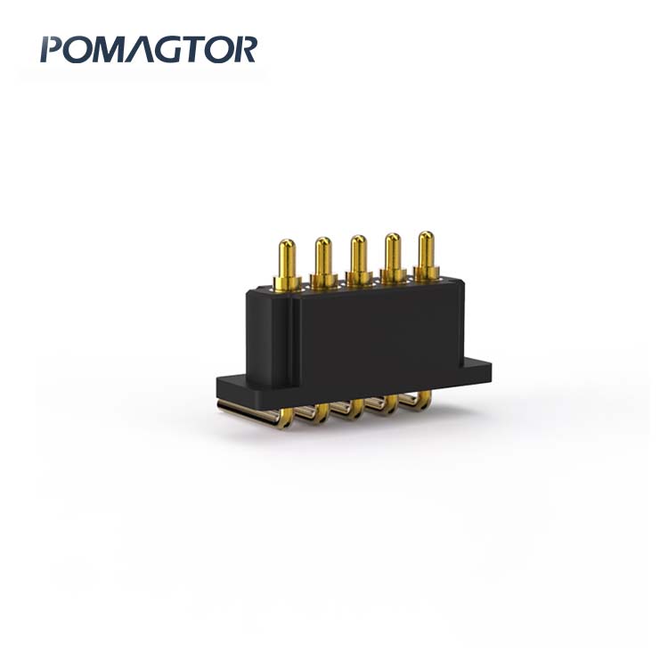 Bending type Pogo pin connector 5Pin Stroke1.5mm(Per Contact): 60±20gf -30~85°C 8A 12V